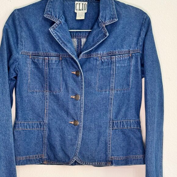Clio Women’s Denim Blazer Jacket Size100% Cotton Tailored Casual Y2K Vintage - Picture 9 of 9
